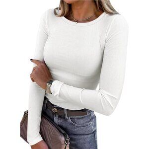 Women Long Sleeve Shirts Rib Knit Slim Fit Tops Basic Tee 2025